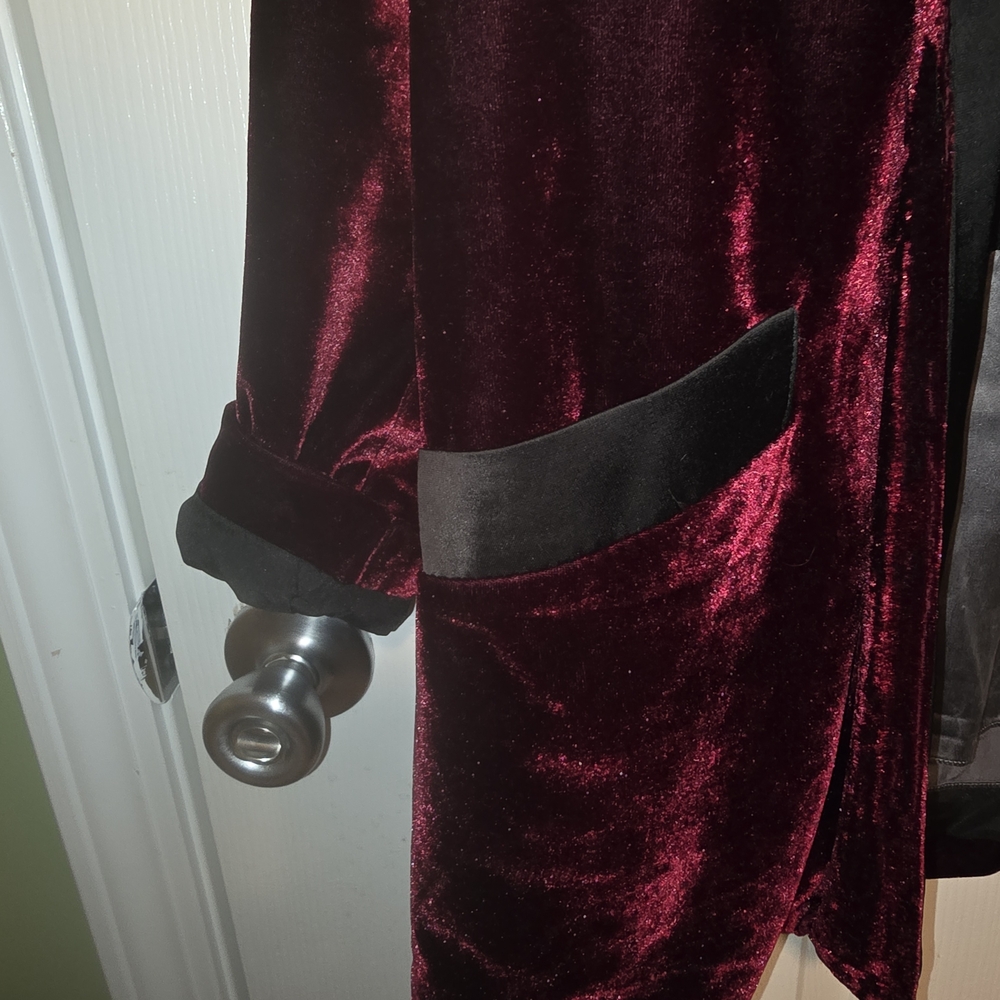 BB Dakota Velvet Burgandy Smoking Jacket Blazer Midnight Paris Medium Open Front - Picture 4 of 10
